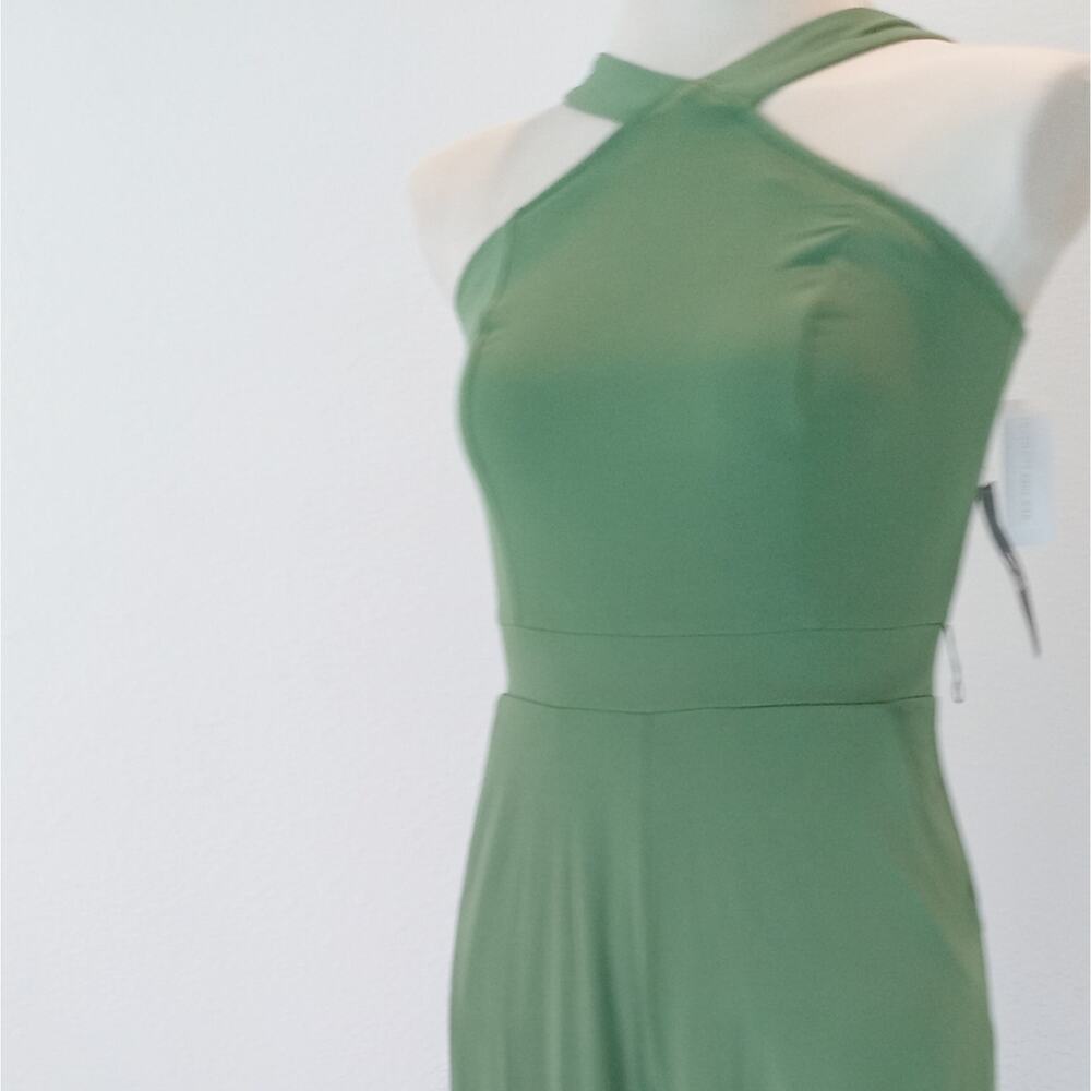 NEW YORK & COMPANY Green Paradise Halter Wide Leg Jumpsuit Cropped Coastal Chic - Picture 9 of 16